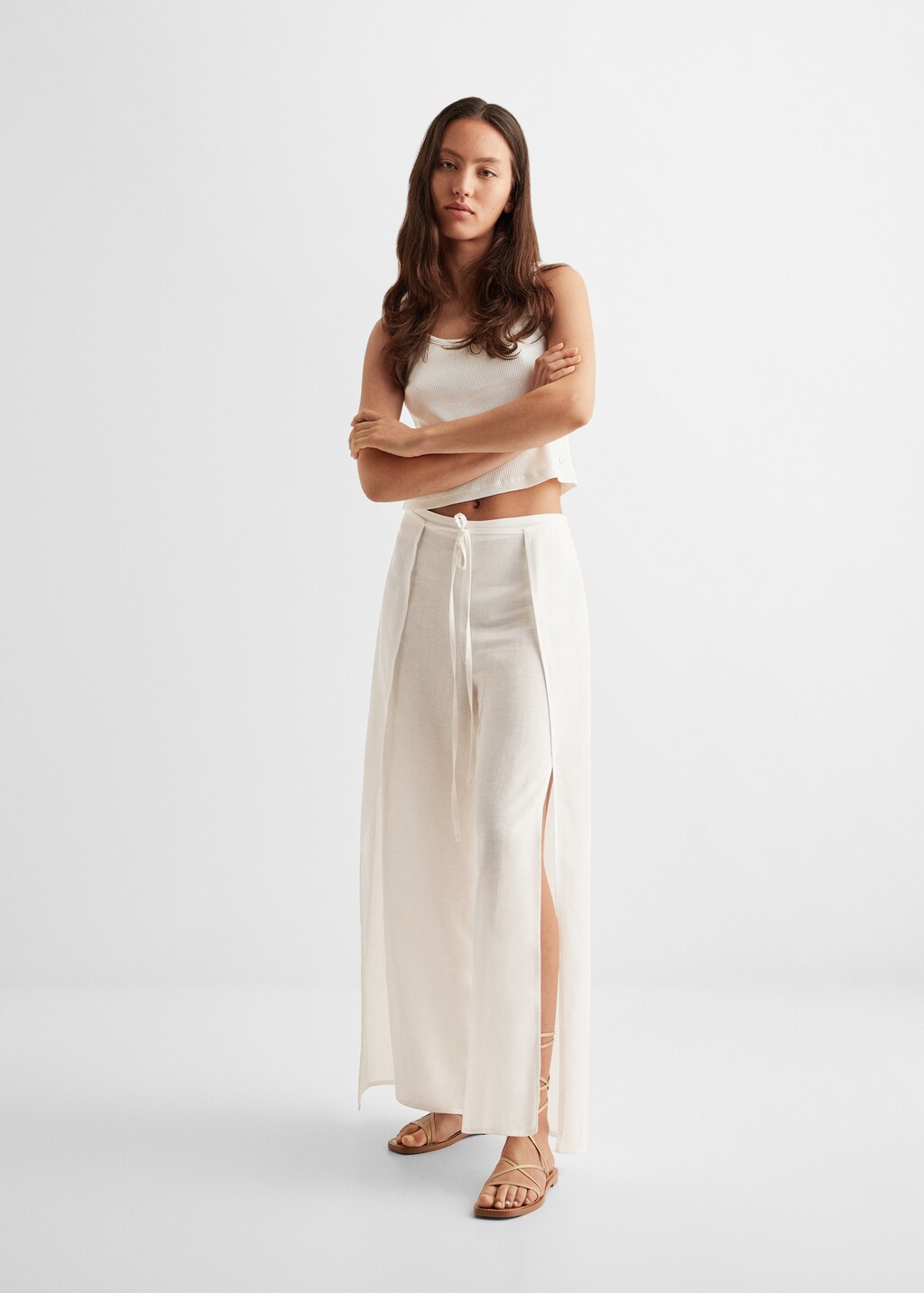 Side slit linen-blend trousers - General plane