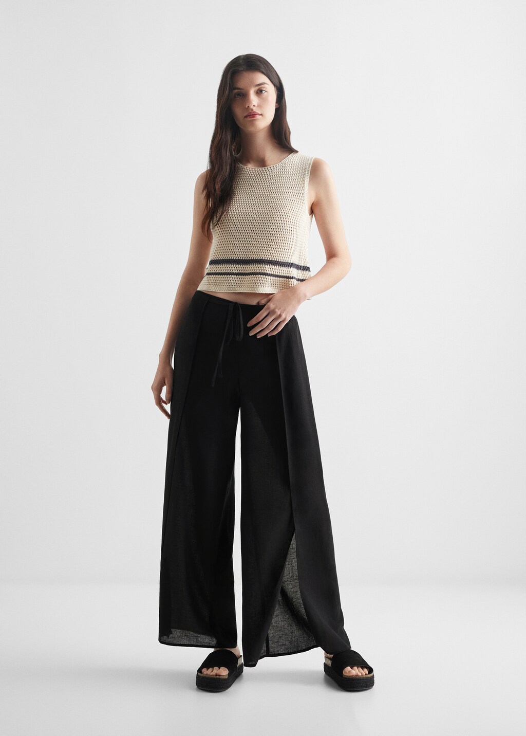 Side slit linen-blend trousers - General plane