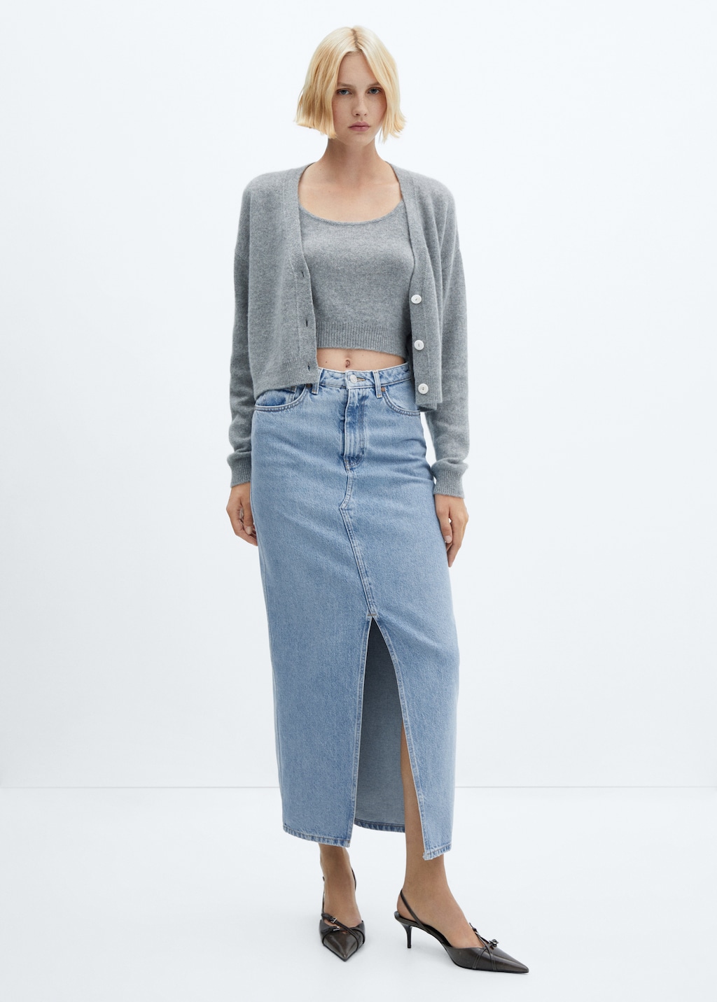 Slit denim skirt