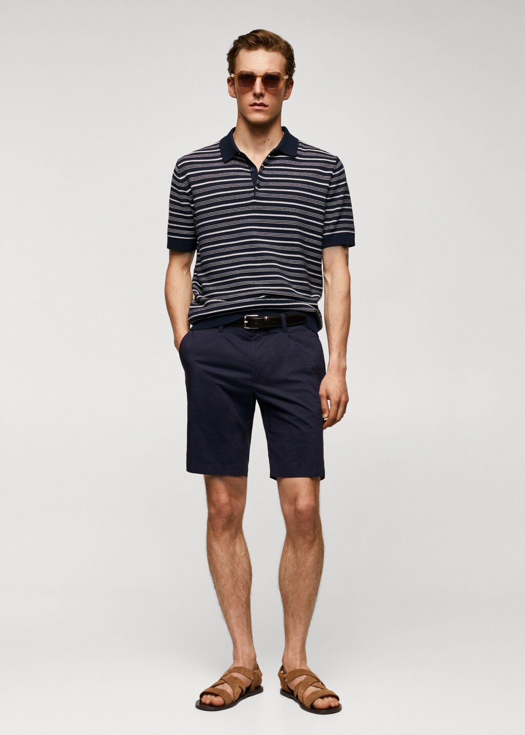 Striped fine-knit polo shirt - General plane