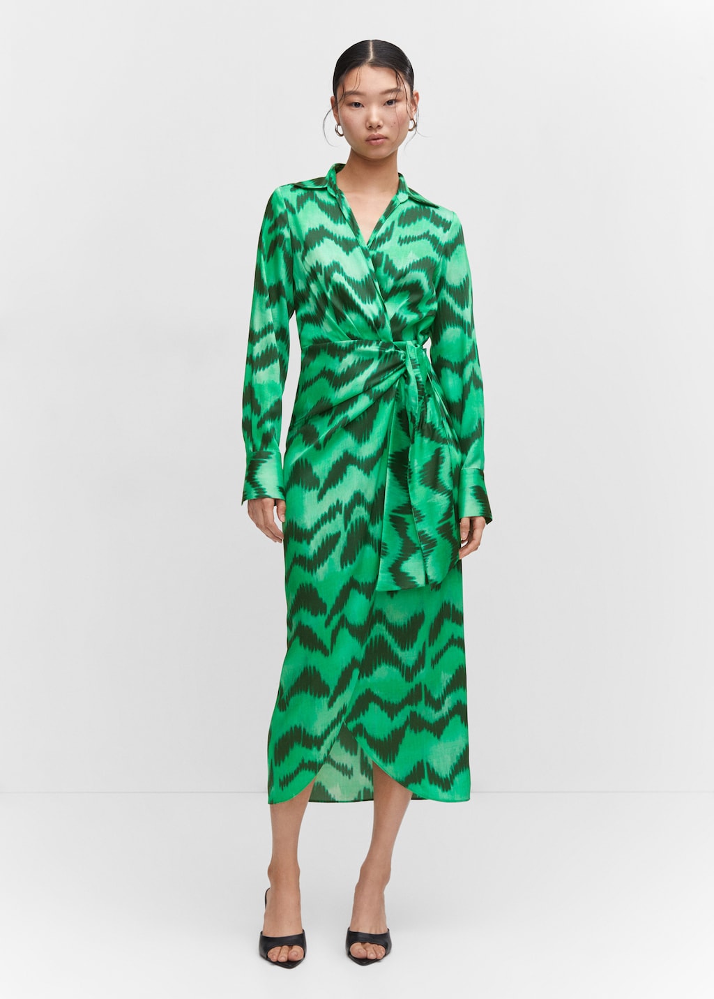 Printed satin shirt dress - General plane