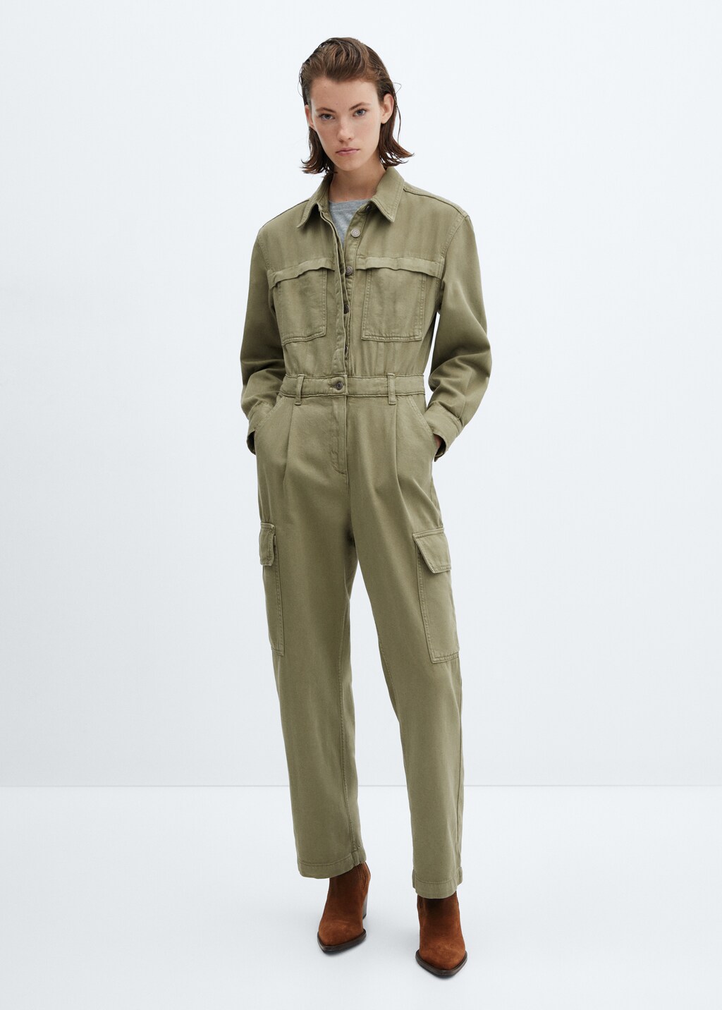 Denim cargo jumpsuit - General plane