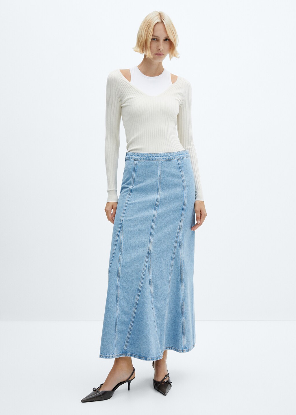 Long denim skirt with seams - General plane