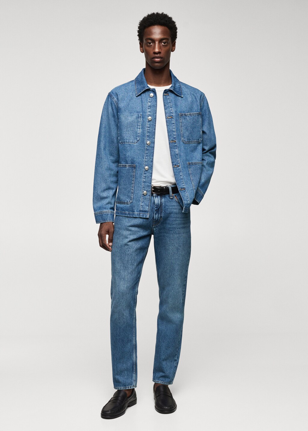 Cotton denim overshirt with pockets - General plane