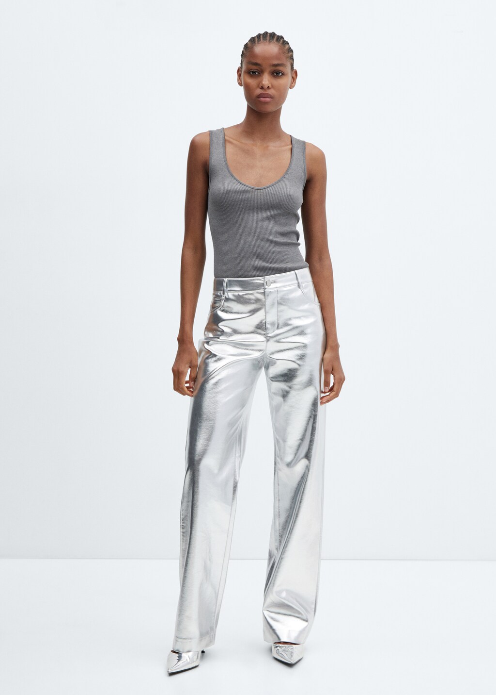 Metallic broek met leereffect - Overzichtstekening