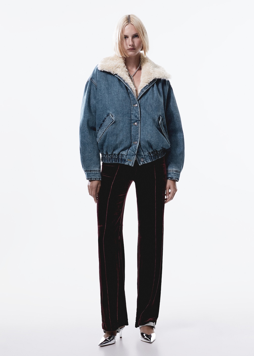 Shearling denim bomber jacket - General plane