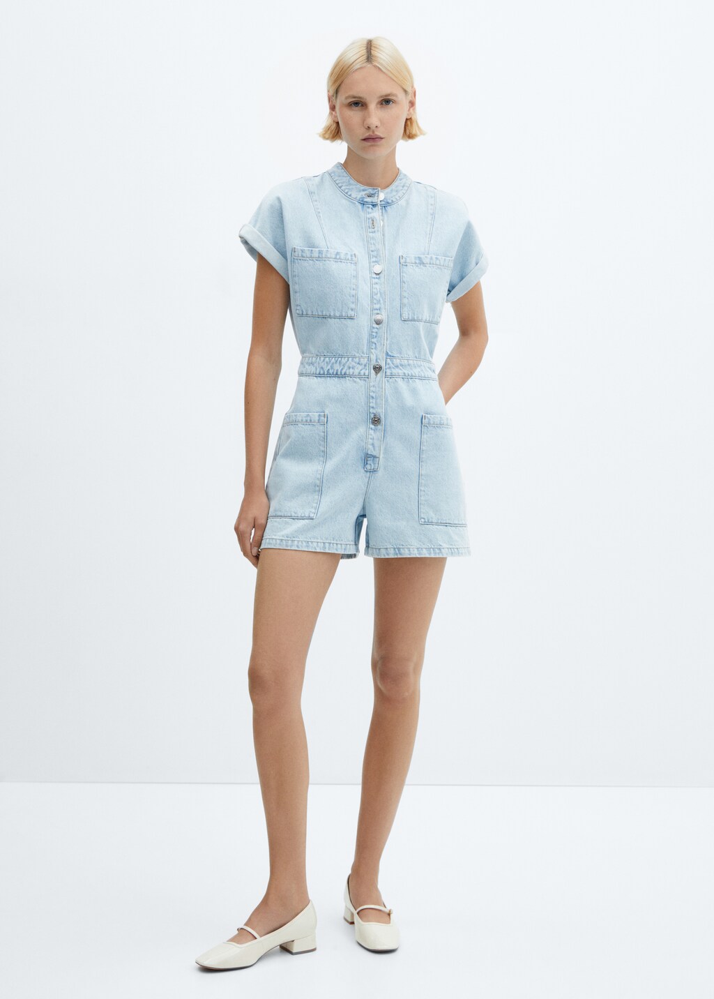 Denim jumpsuit met zakken - Overzichtstekening