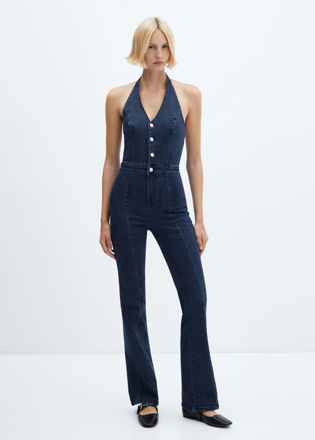 Denim halter-neck jumpsuit - General plane