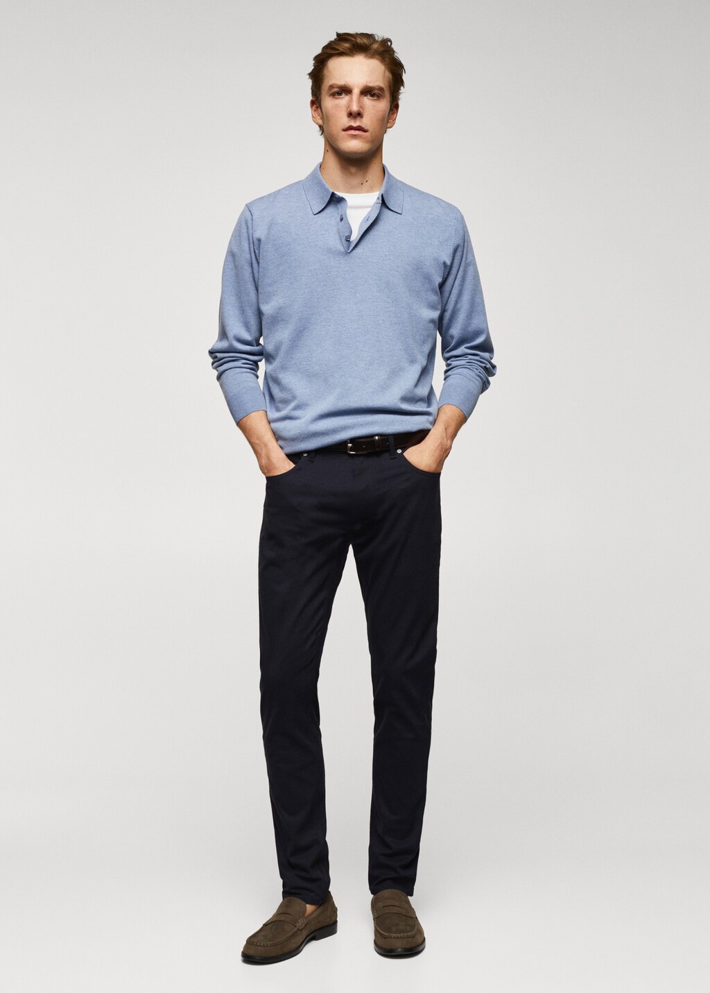 Slim fit serge cotton trousers - General plane