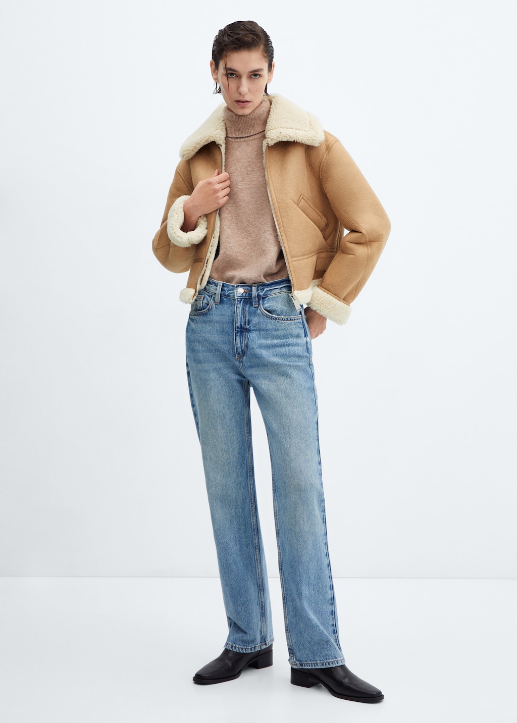 Shearling-effect lined short jacket - General plane