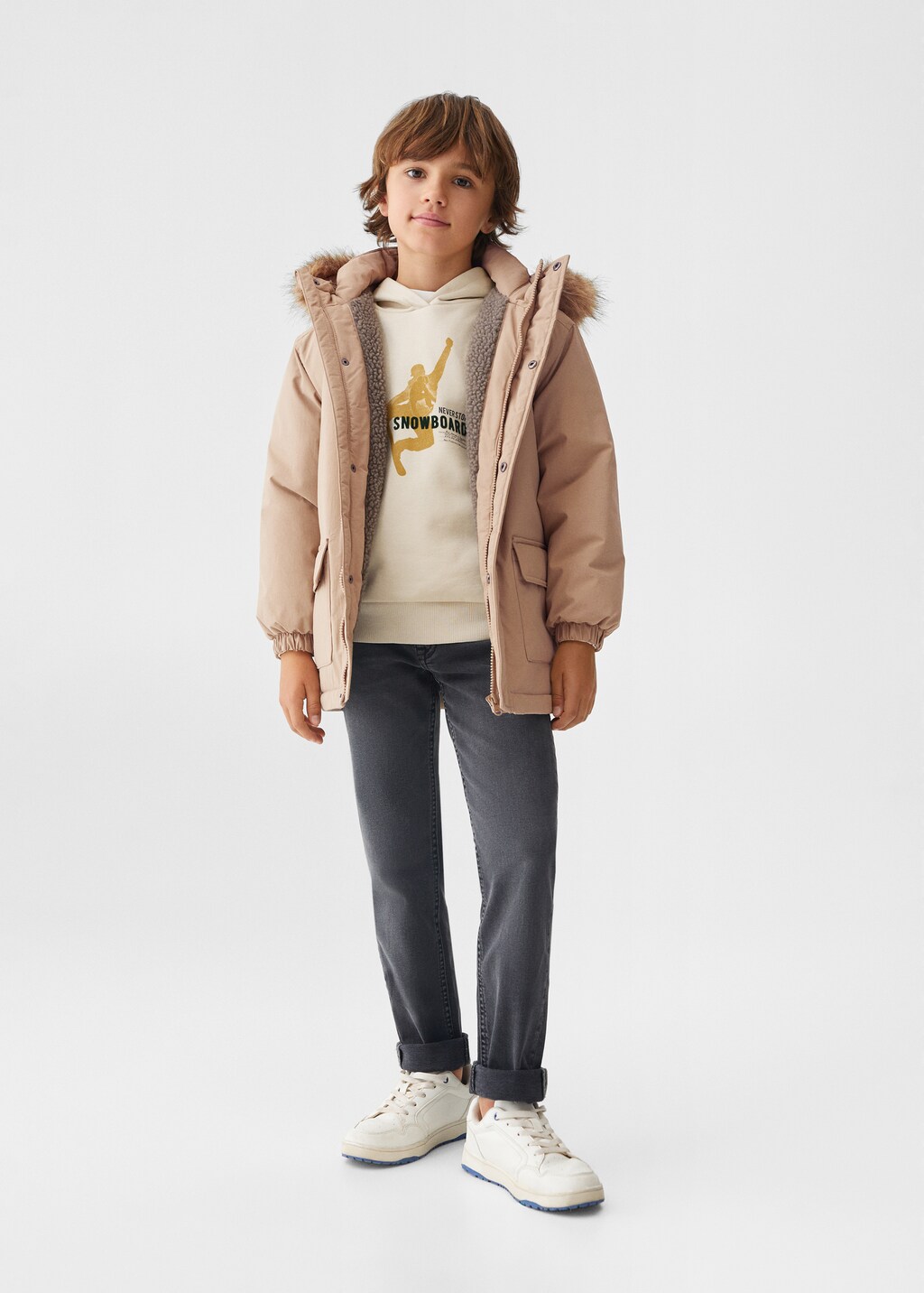 Anorak with fur effect lining Boys MANGO OUTLET Slovenia