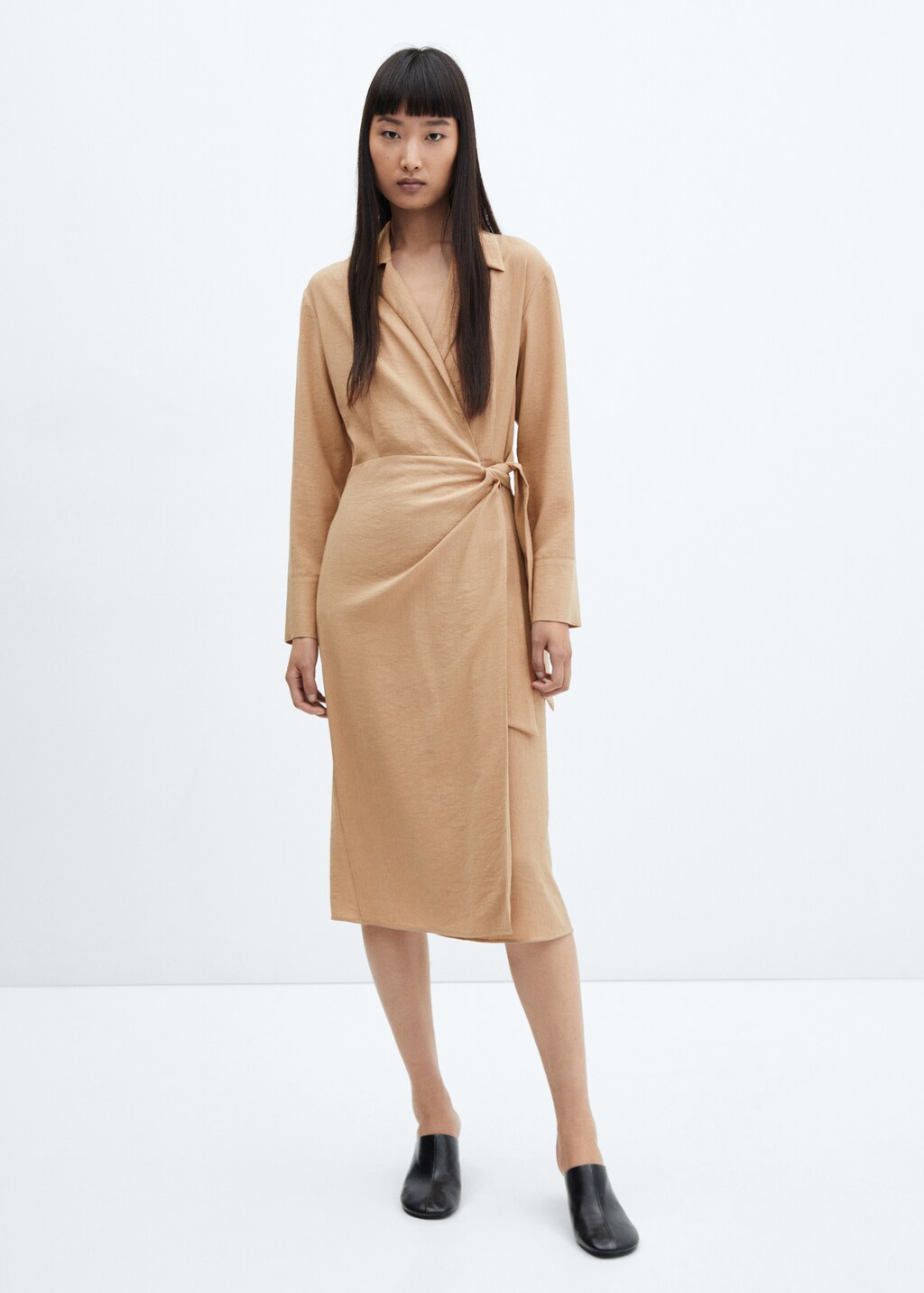 Knot detail shirt dress - Woman | MANGO OUTLET USA