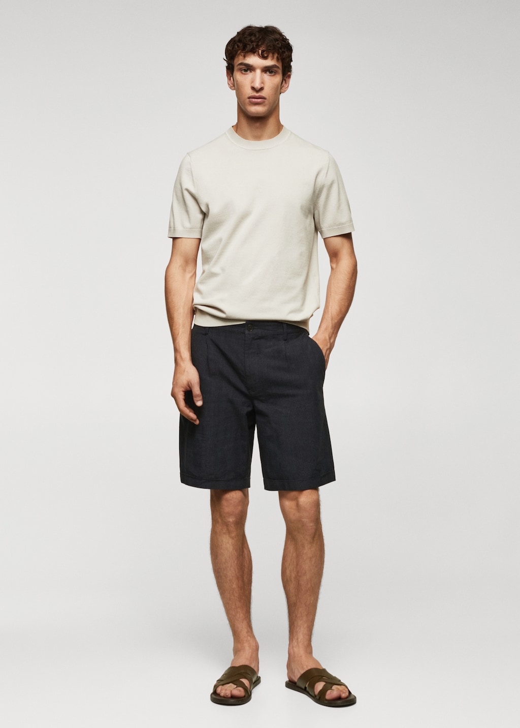 Prince of Wales printed cotton-linen bermuda shorts - General plane