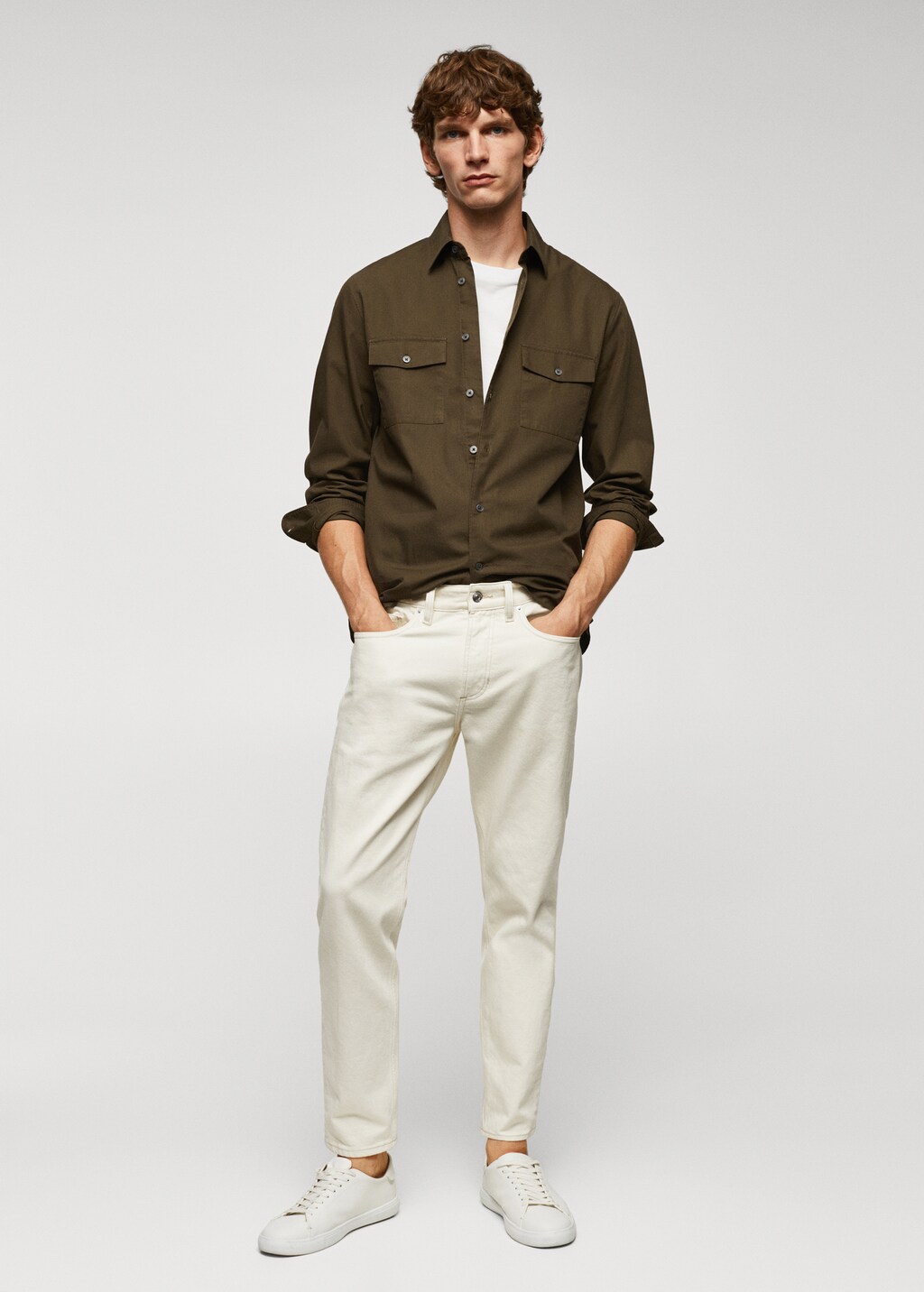 Chest-pocket cotton overshirt - General plane