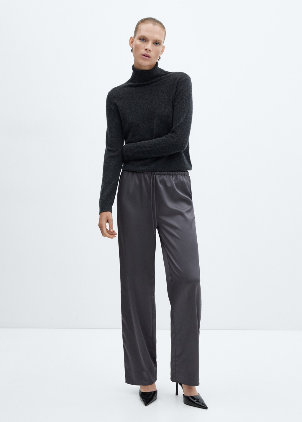 Satin-finish elastic waist trousers - General plane