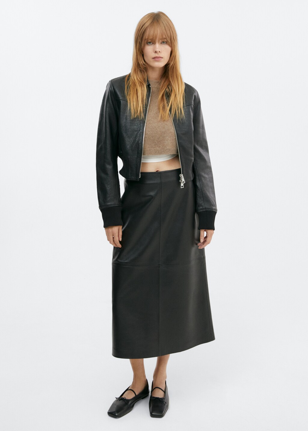 Leather midi skirt - General plane