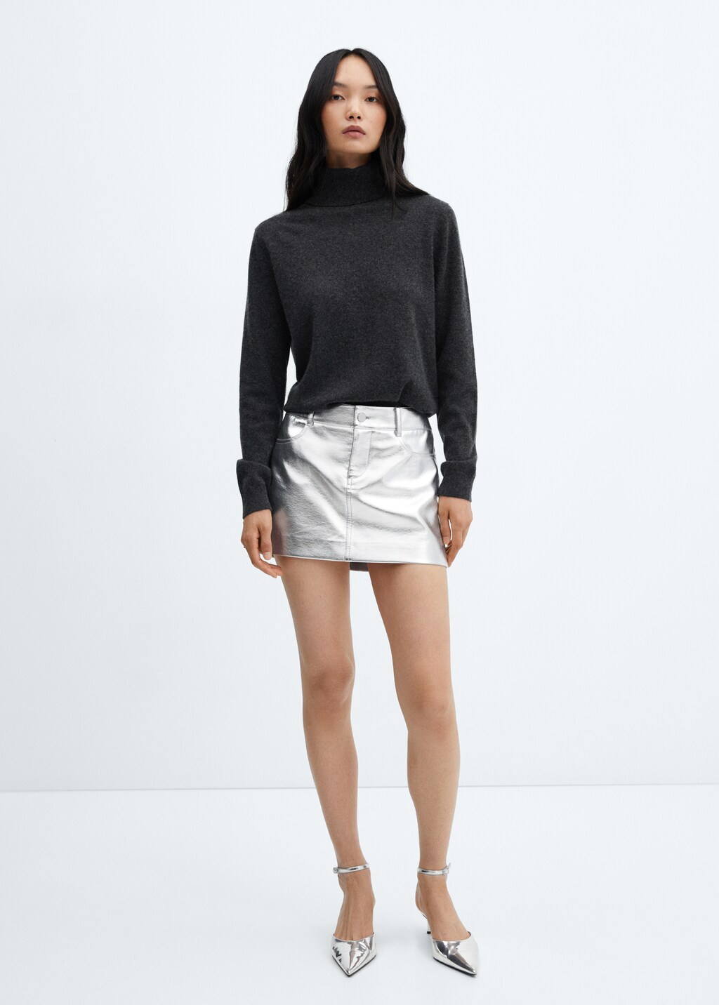 Metallic leather-effect mini-skirt - General plane