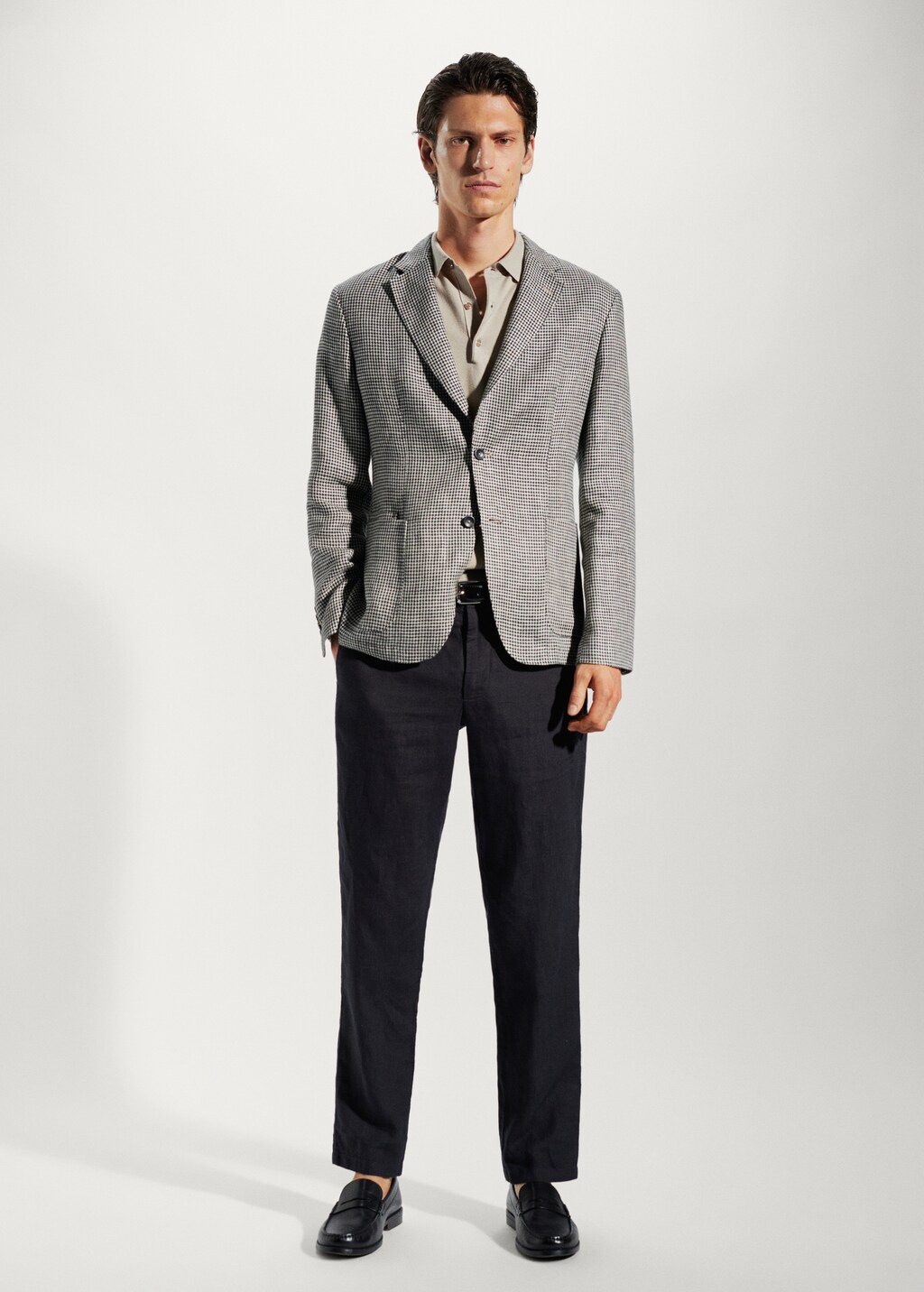 100% linen micro-houndstooth jacket - General plane