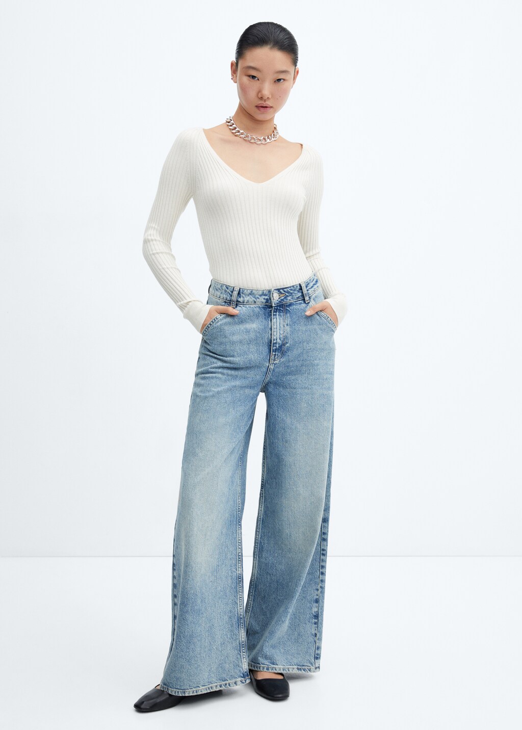 Wideleg mid-rise jeans - General plane