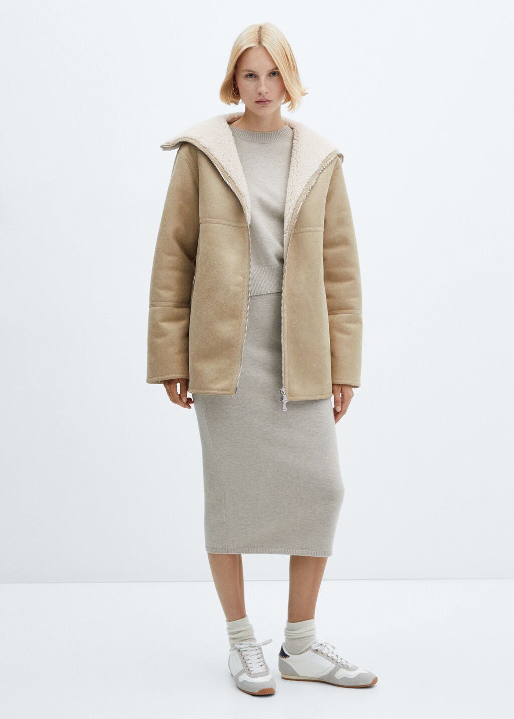 Shearling-lined coat with zip - General plane