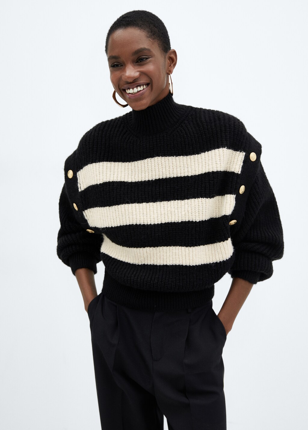 Buttoned striped sweater - Medium plane