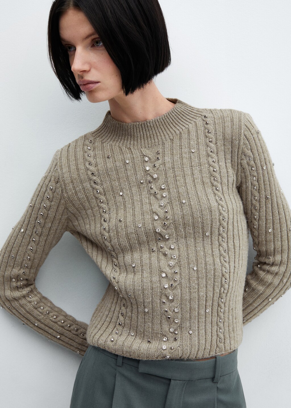 Rhinestone detail ribbed sweater - Details of the article 4