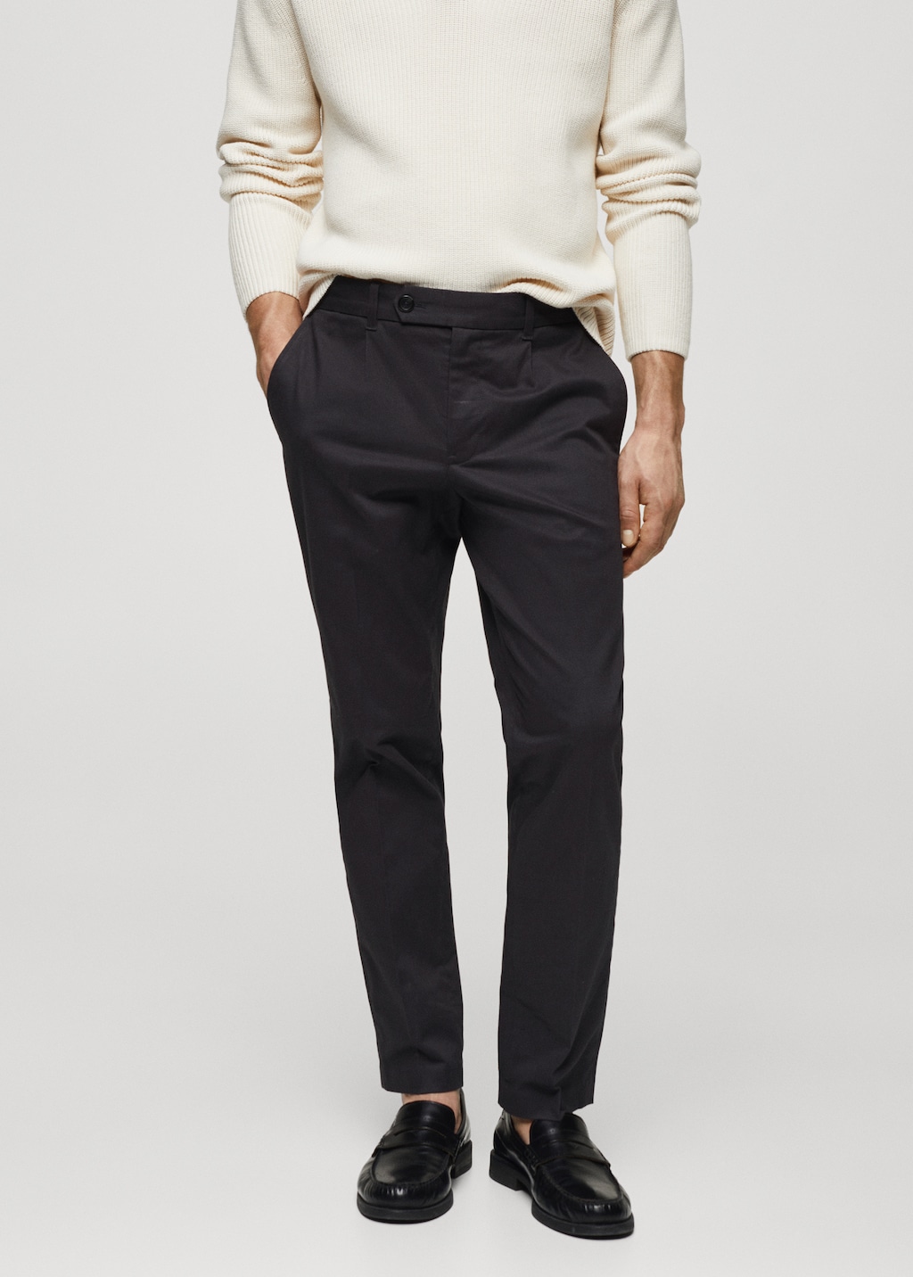 Slim-fit cotton pleated trousers - Medium plane