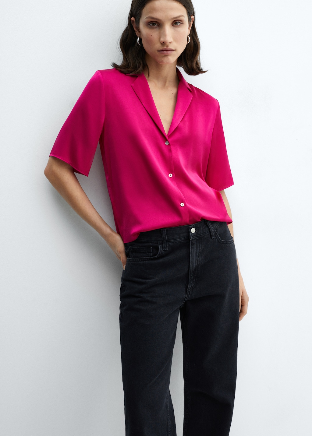 Short-sleeved satin shirt - Medium plane