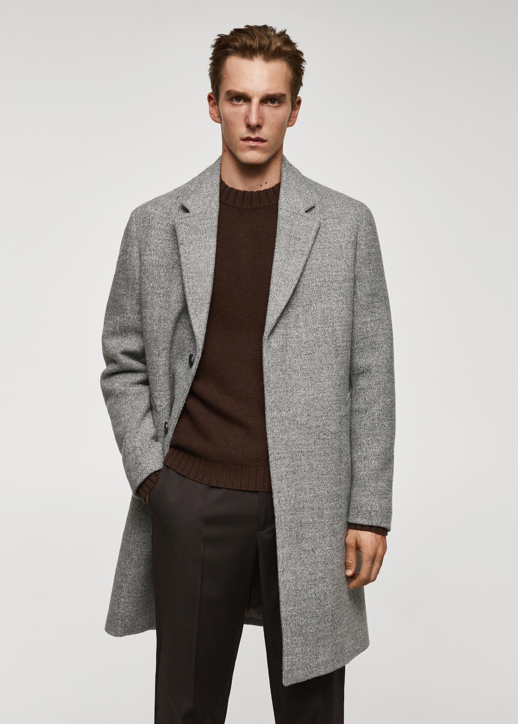 Herringbone pattern wool coat - Medium plane