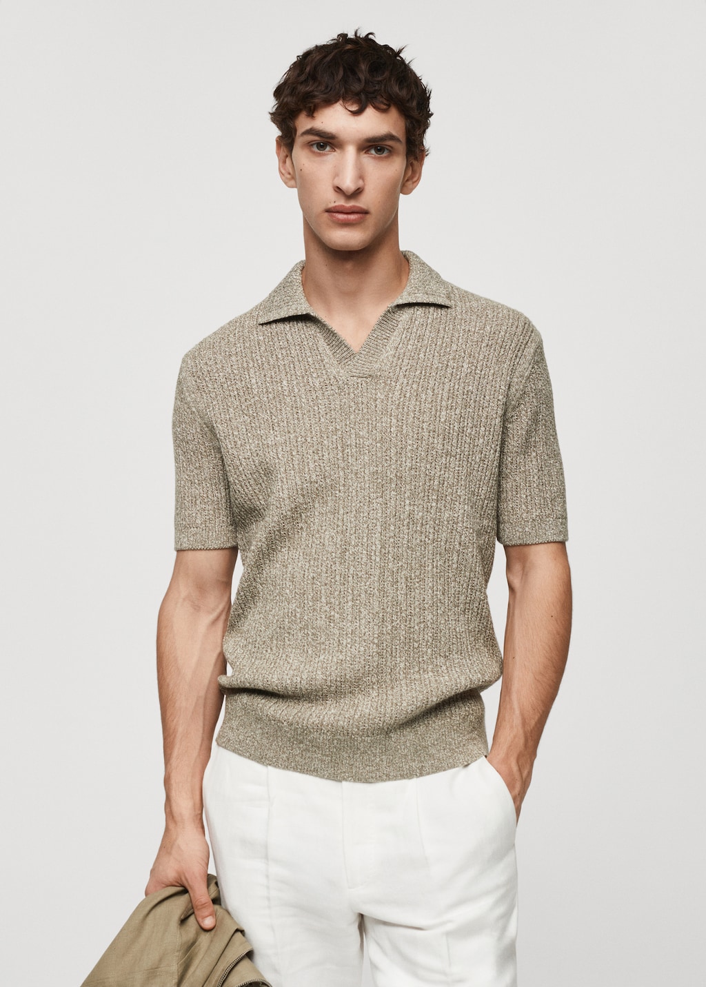 Marbled cotton knit polo shirt - Medium plane