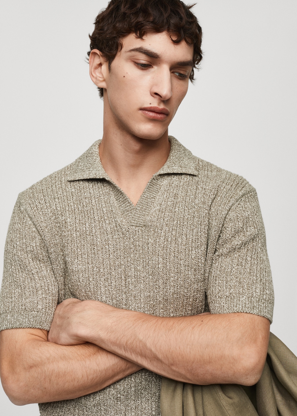 Marbled cotton knit polo shirt - Details of the article 1