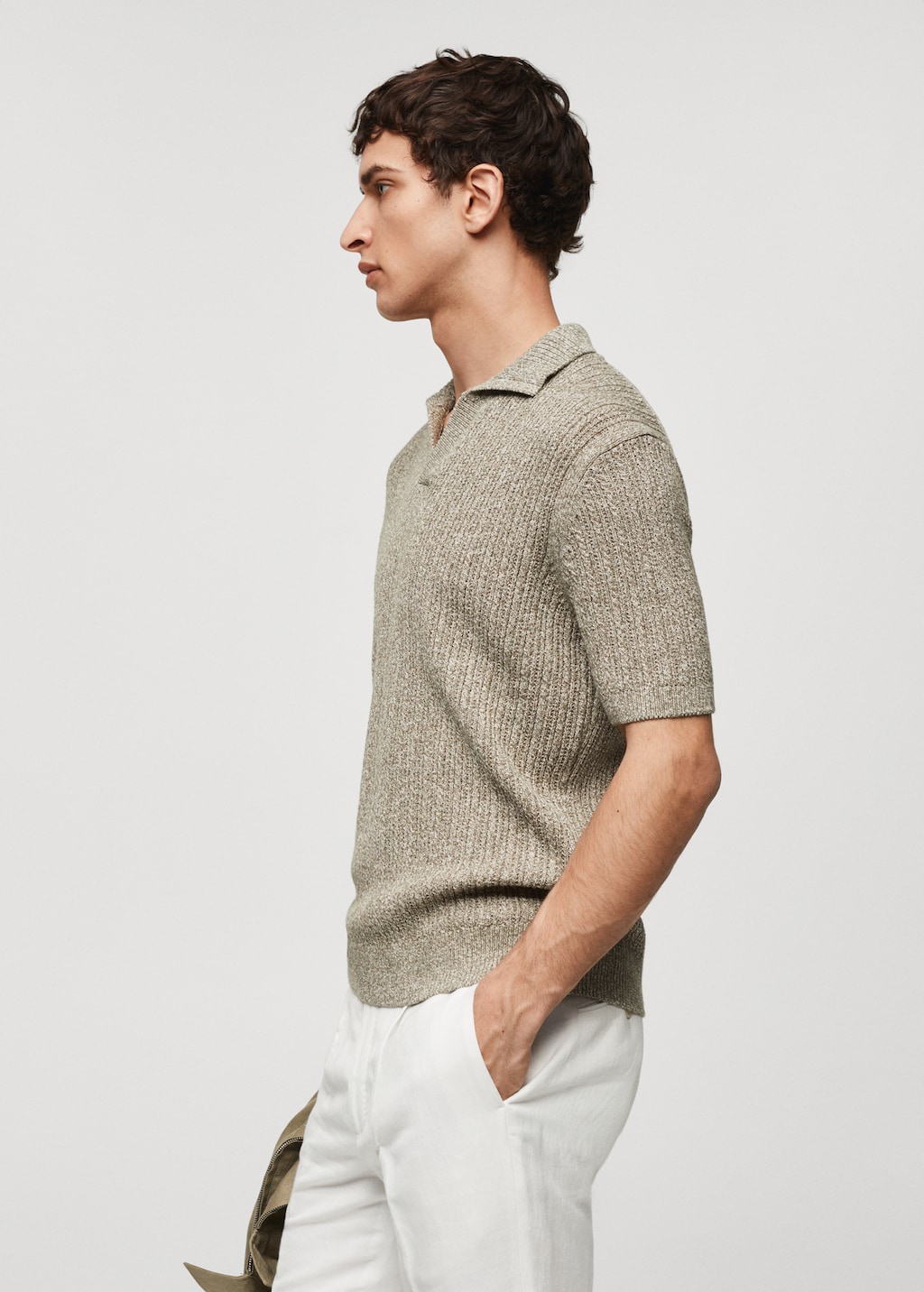 Marbled cotton knit polo shirt - Details of the article 2