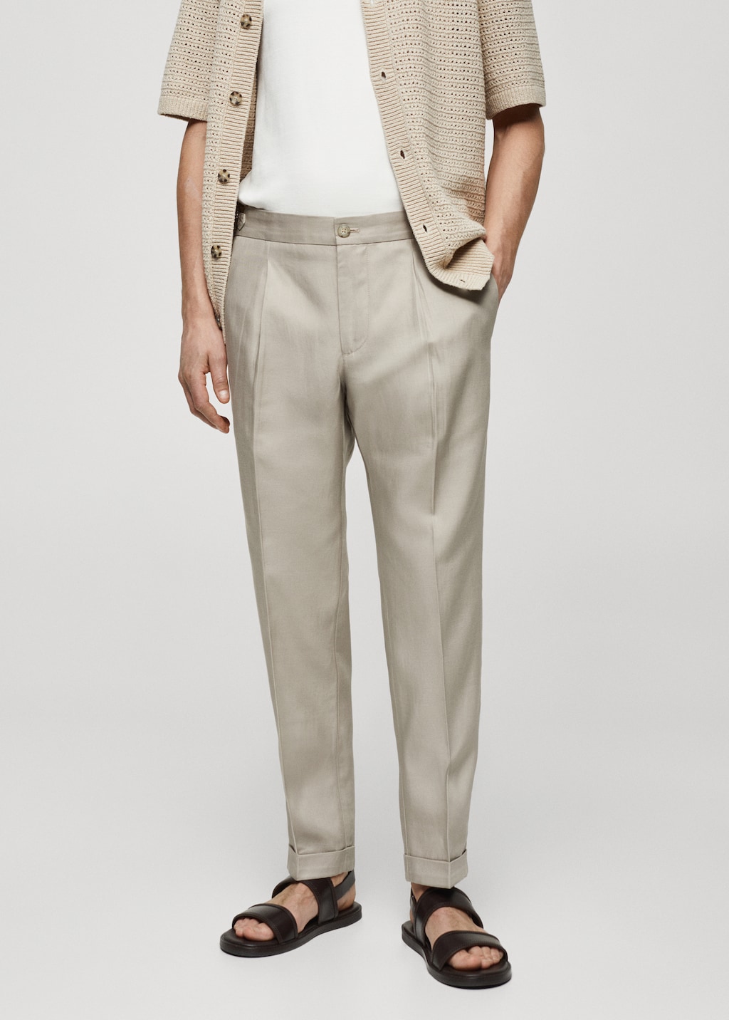 Linen-blend pleated trousers - Medium plane