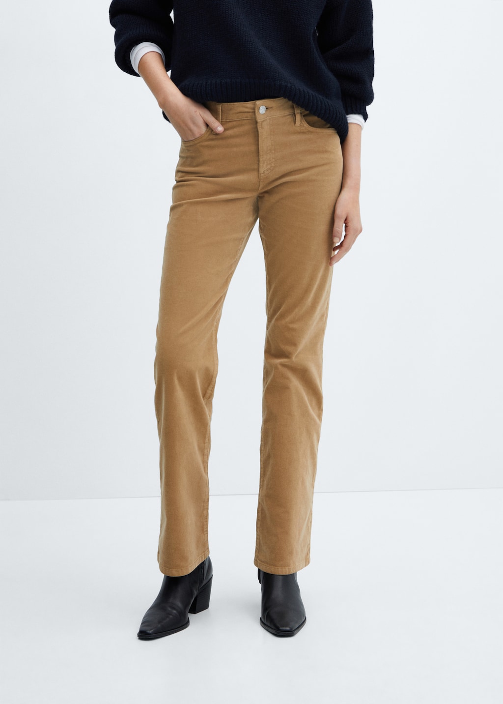 Mid-rise corduroy flared pants - Medium plane