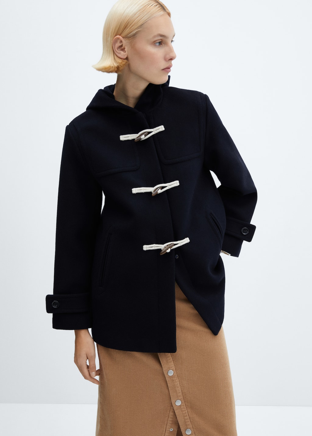 Fashion manteau laine a capuche