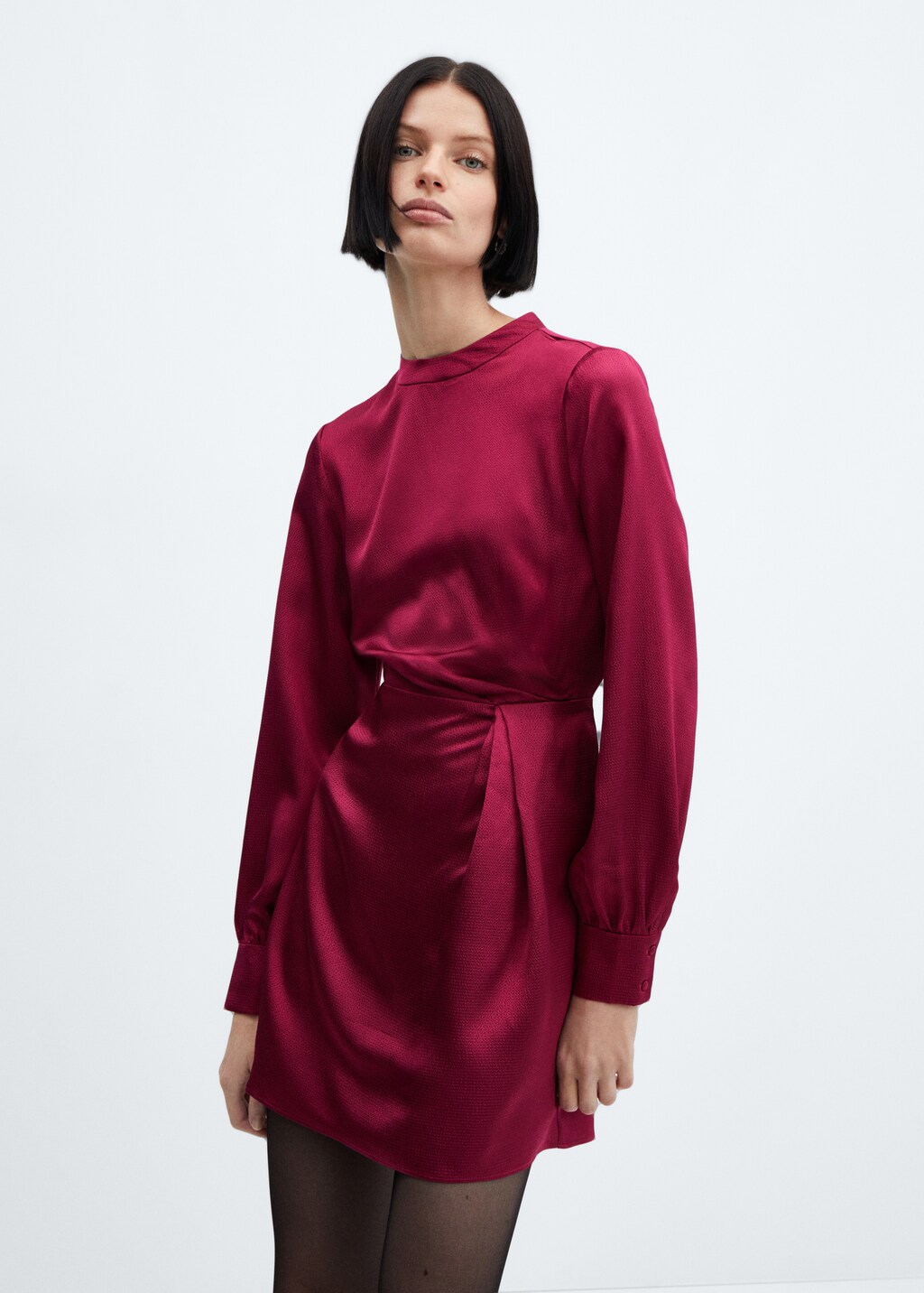 Puffed sleeves satin dress - Medium plane