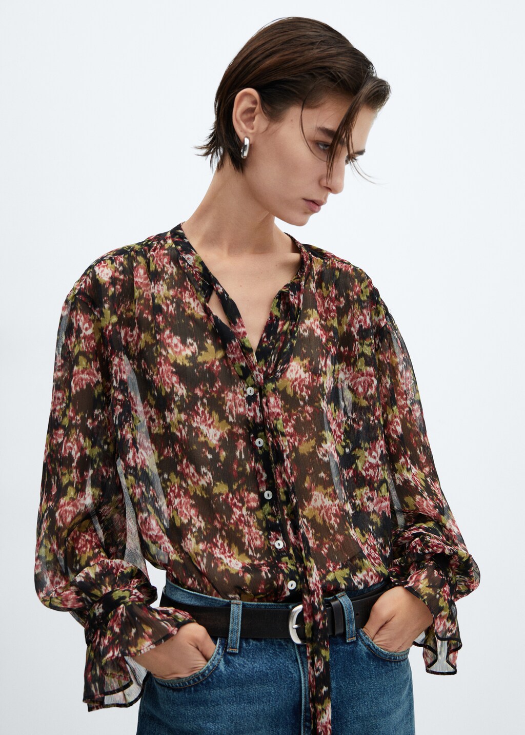 Gebloemde, halftransparante blouse - Middenvlak