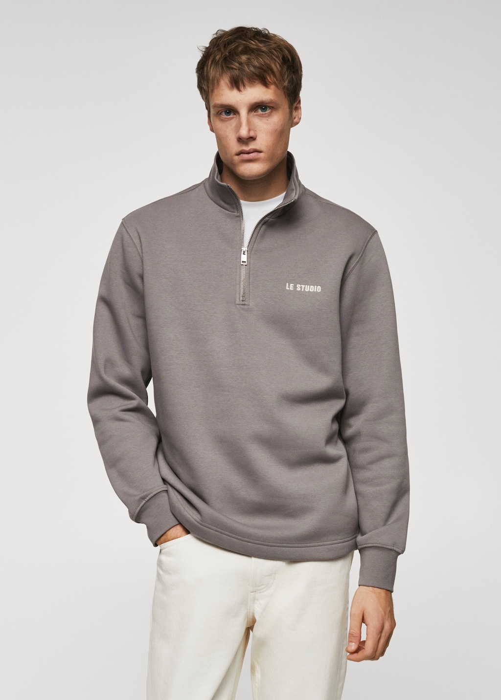 Cotton sweatshirt with zip neck - Medium plane