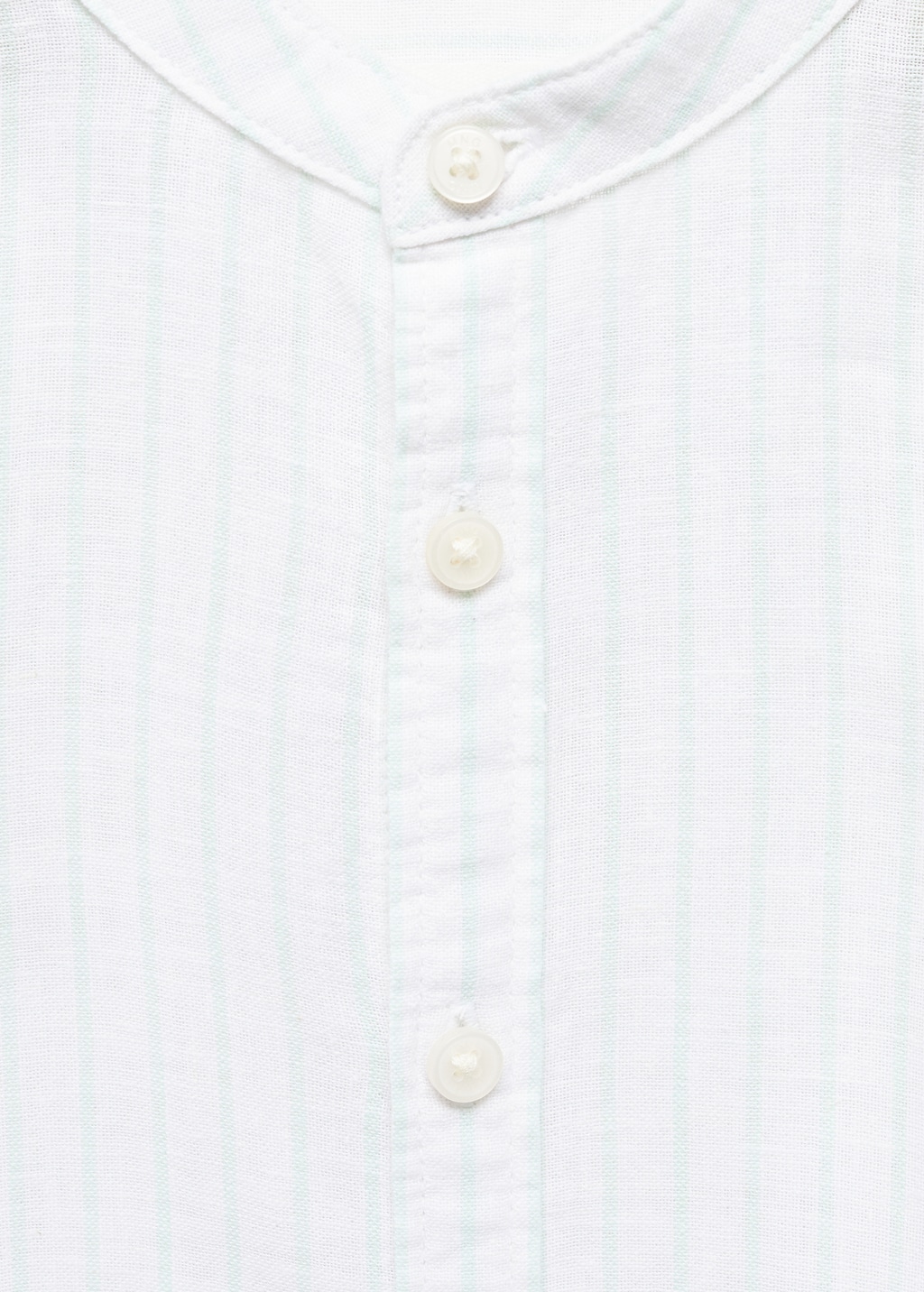 Striped mandarin-collar linen shirt - Details of the article 0