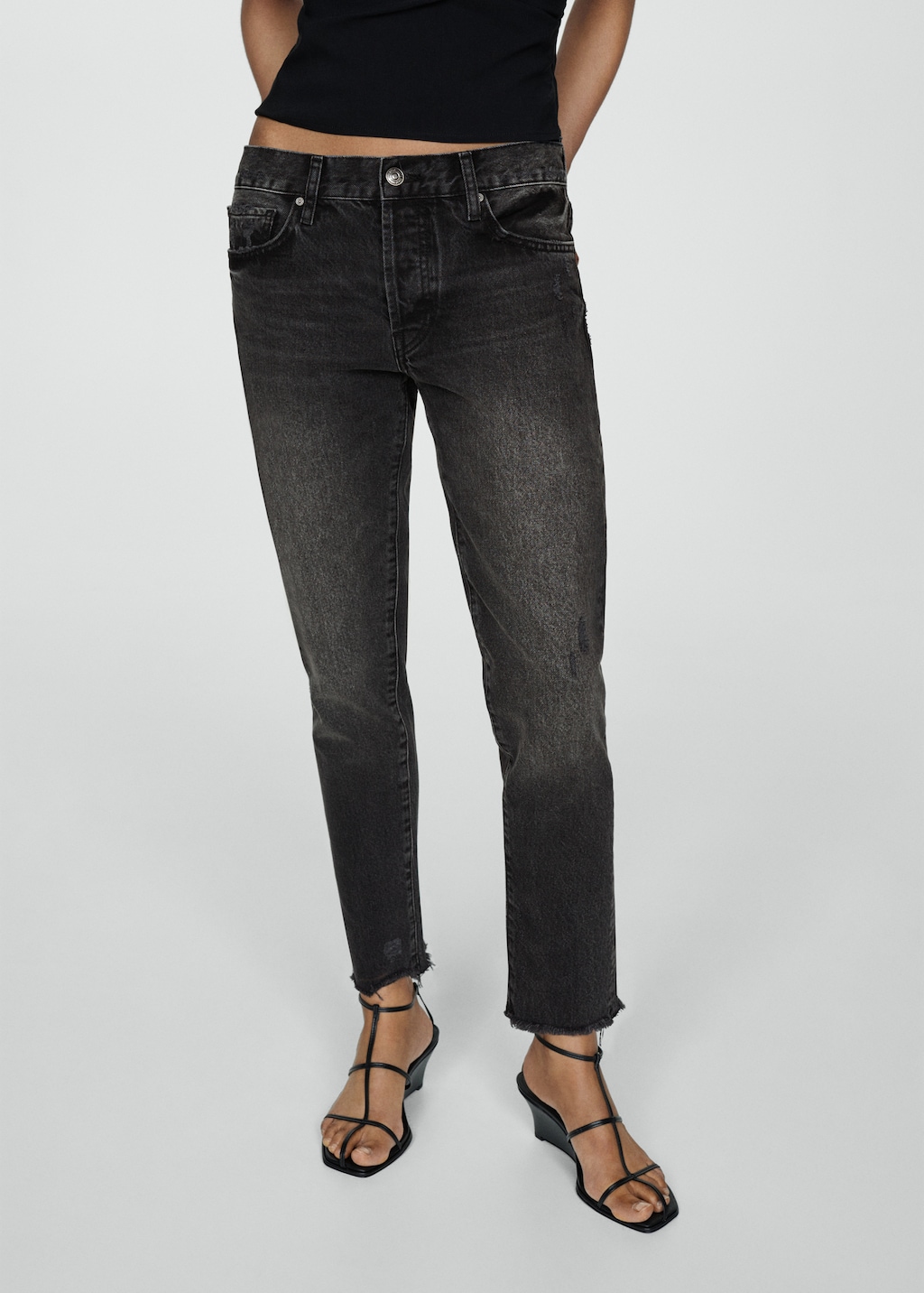 Ripped low-rise girlfriend jeans - Medium plane