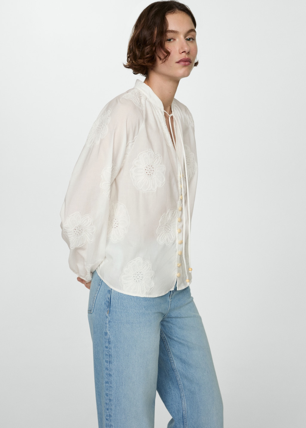 Floral embroidered blouse with bow - Details of the article 2