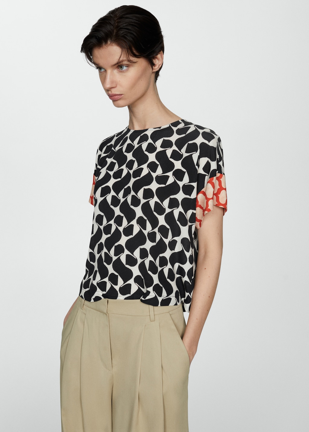 Printed blouse with contrasting trims - Medium plane