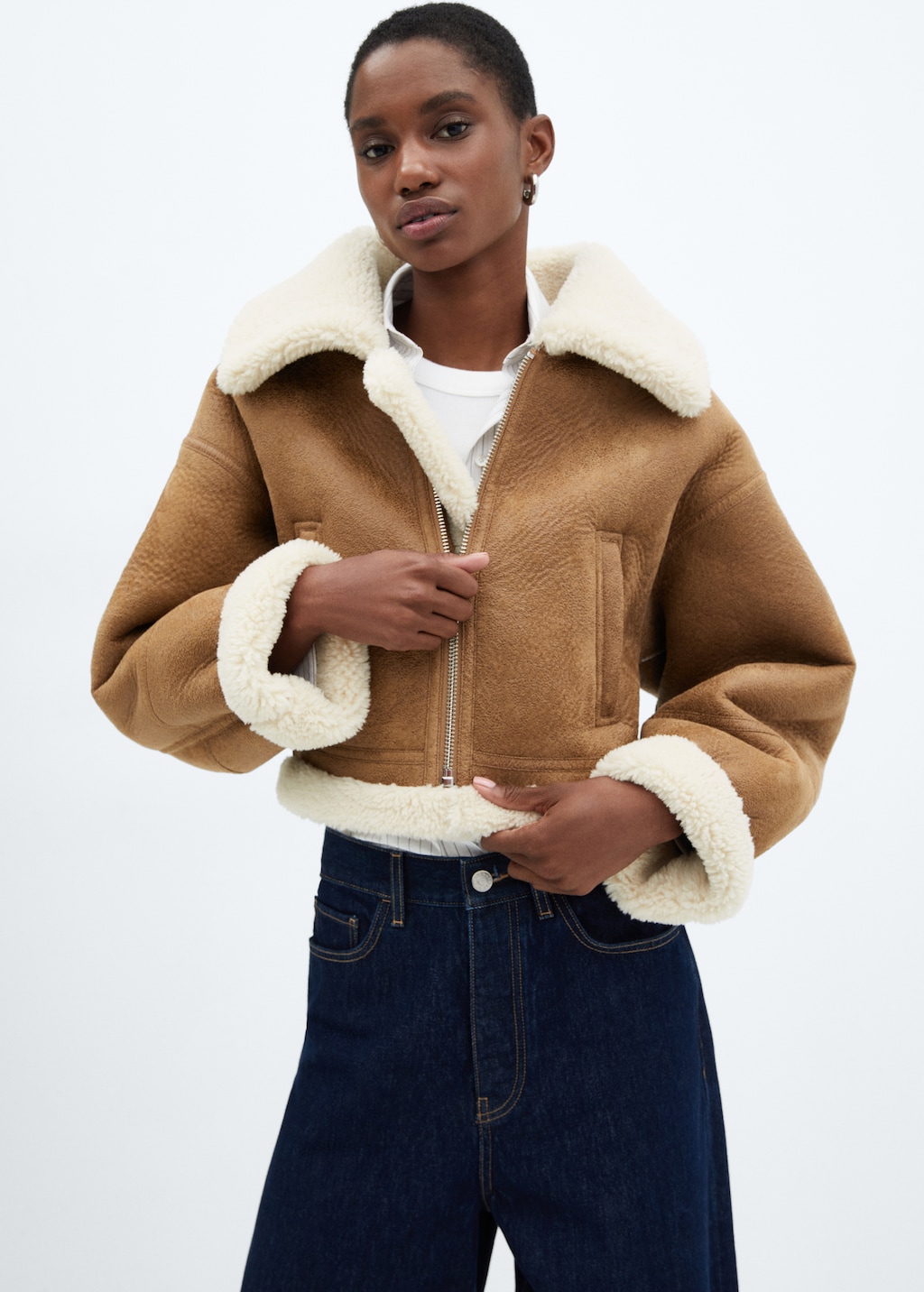 Shearling-lined leather-effect jacket - Medium plane