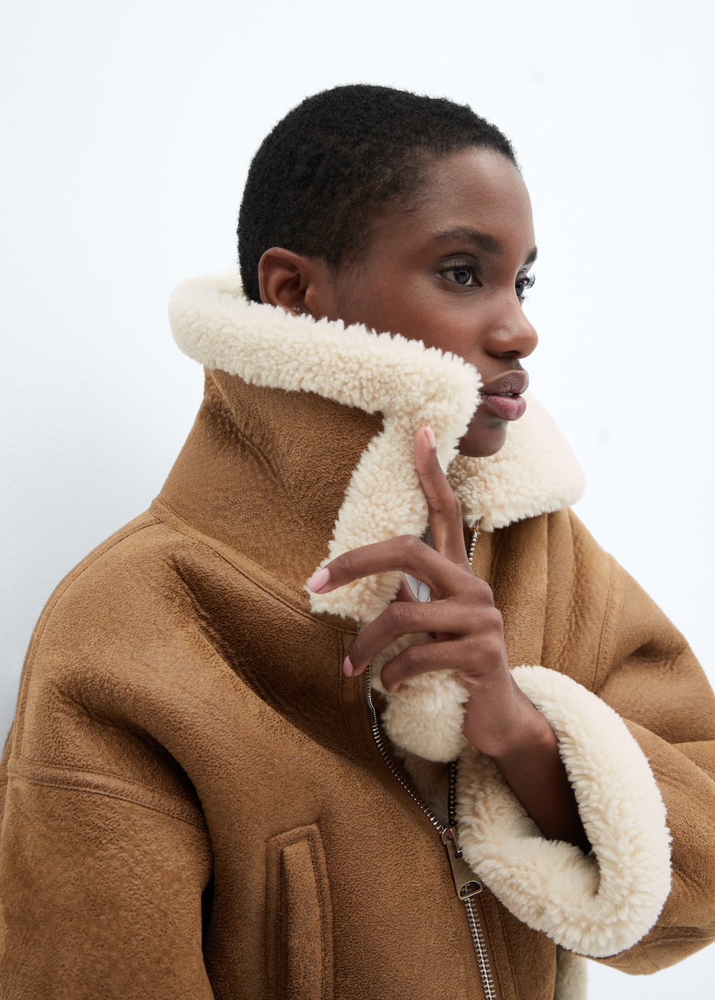 Shearling-lined leather-effect jacket - Details of the article 1