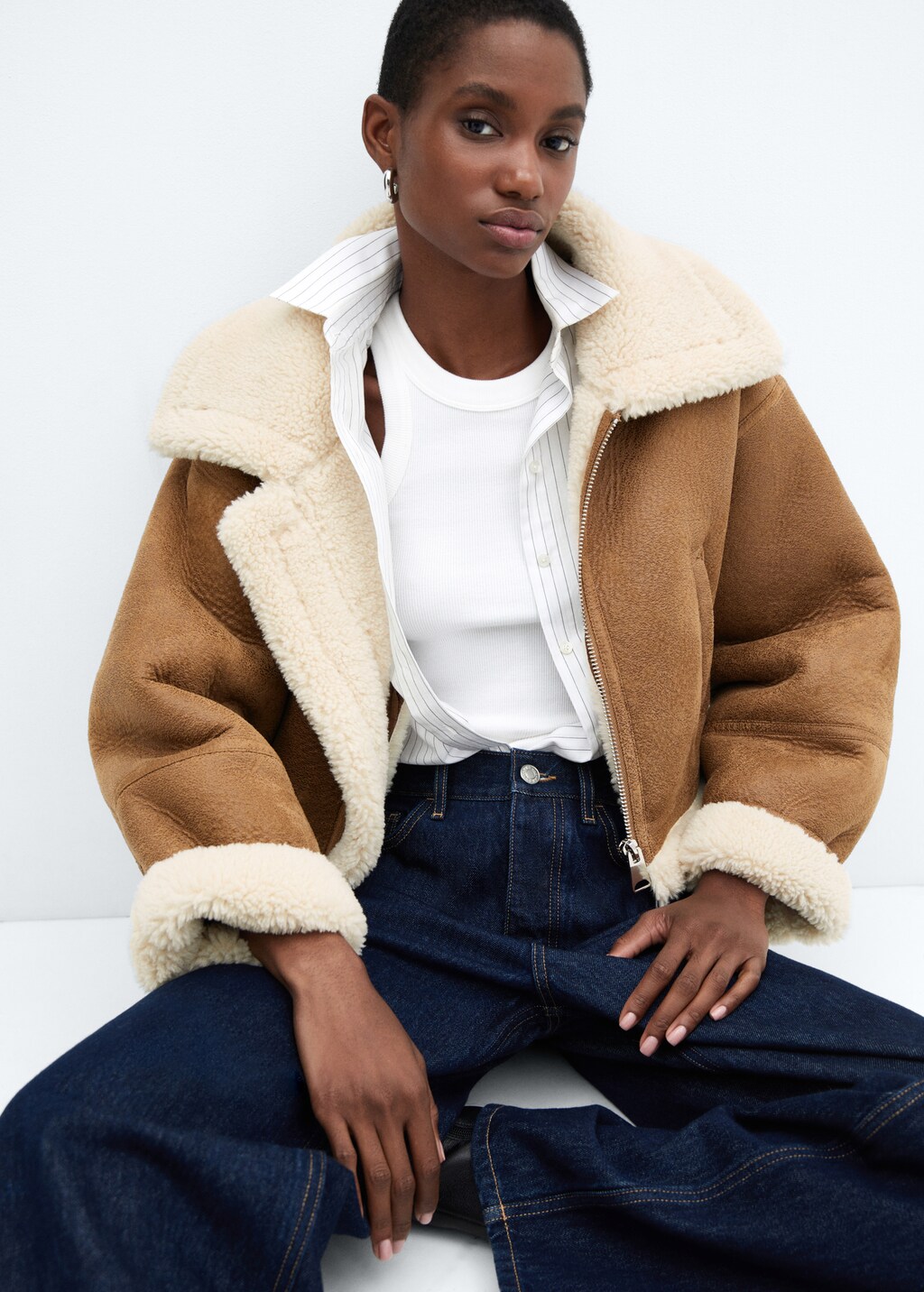 Shearling-lined leather-effect jacket - Details of the article 2