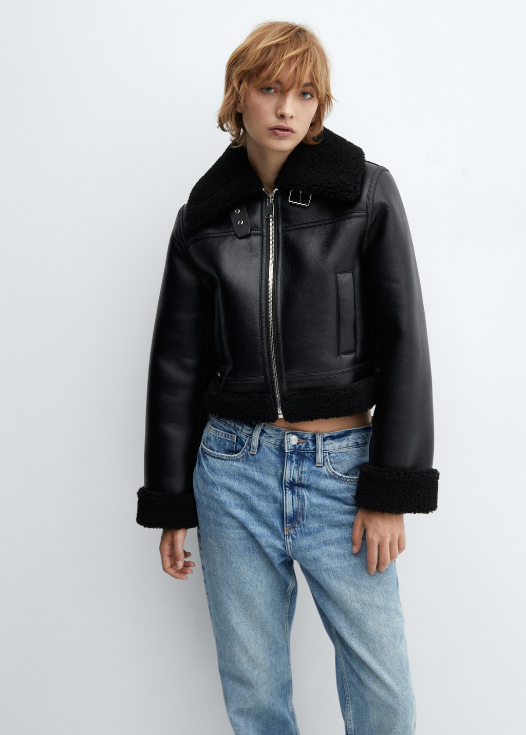 Biker jacket with shearling-effect lining - Details of the article 2