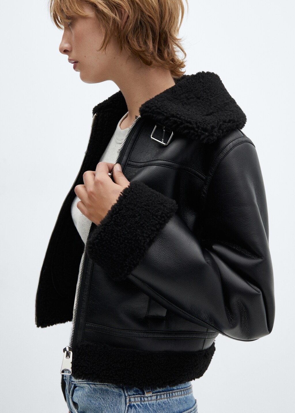 Biker jacket with shearling-effect lining - Details of the article 4