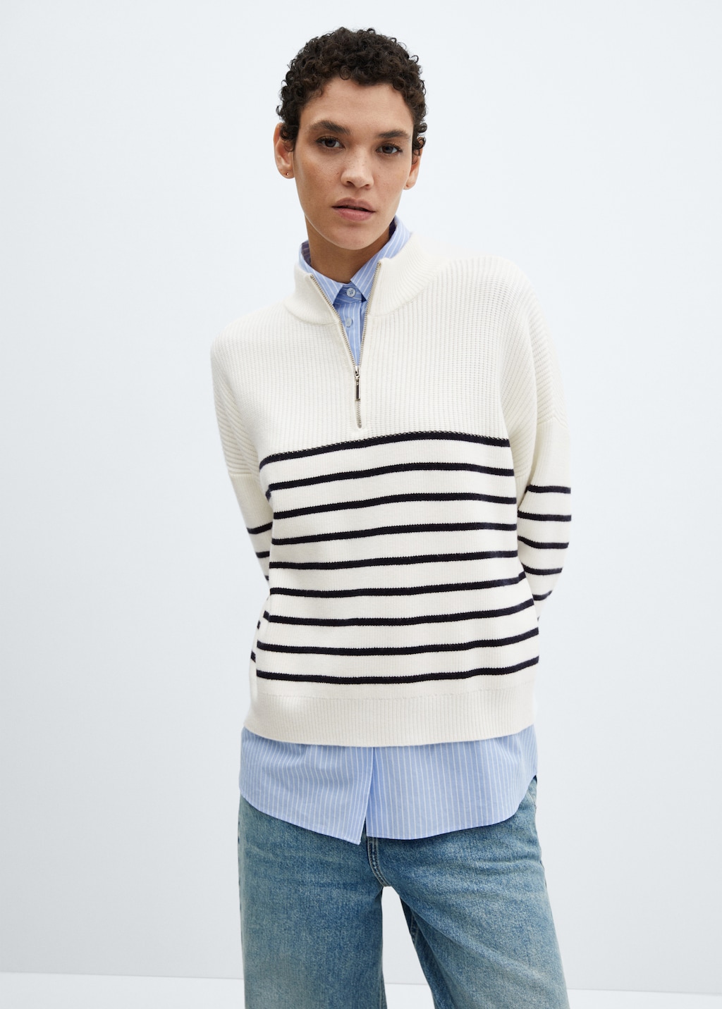 Striped sweater with zip - Medium plane