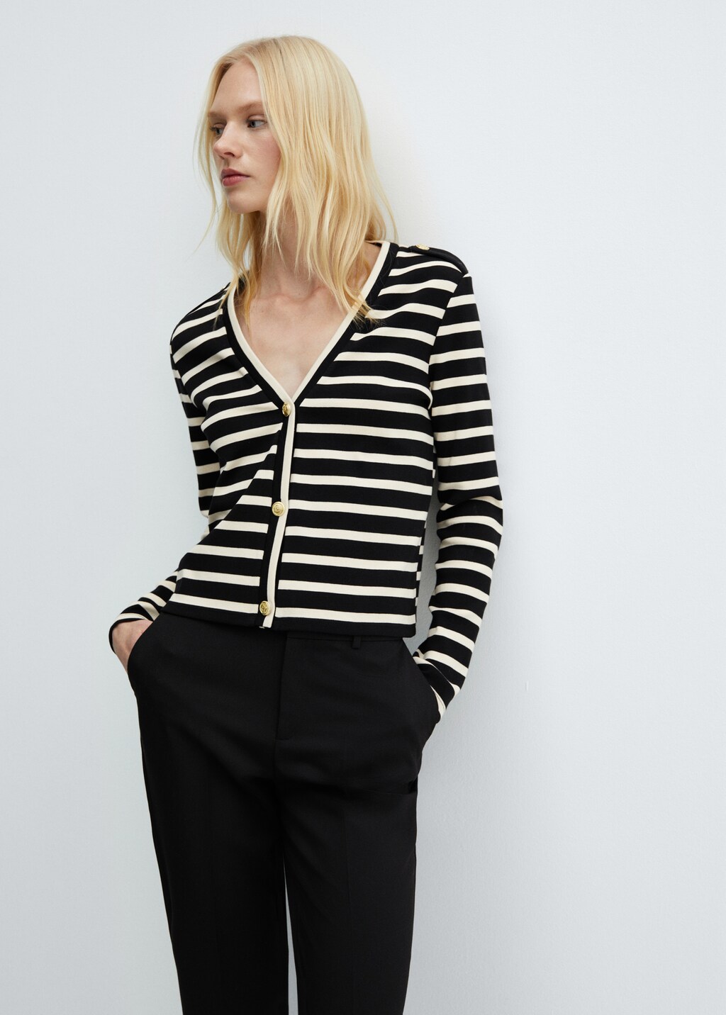 Striped cardigan with buttons - Medium plane