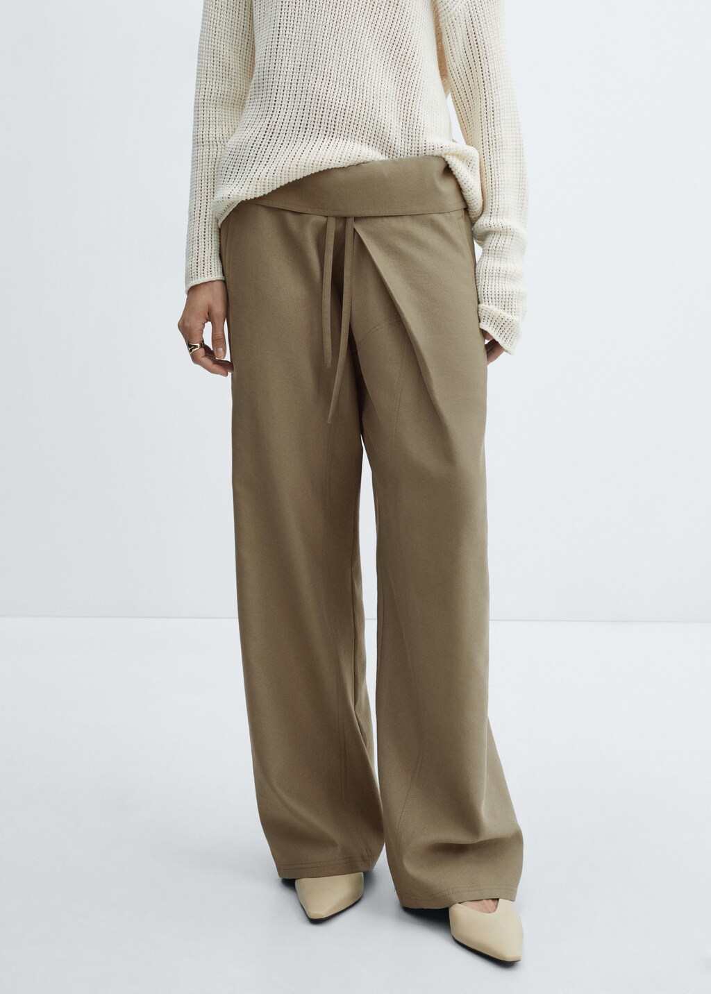 Wideleg trousers with turn-up waist - Medium plane